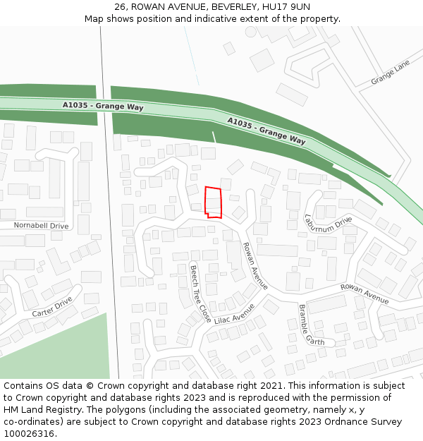 26, ROWAN AVENUE, BEVERLEY, HU17 9UN: Location map and indicative extent of plot