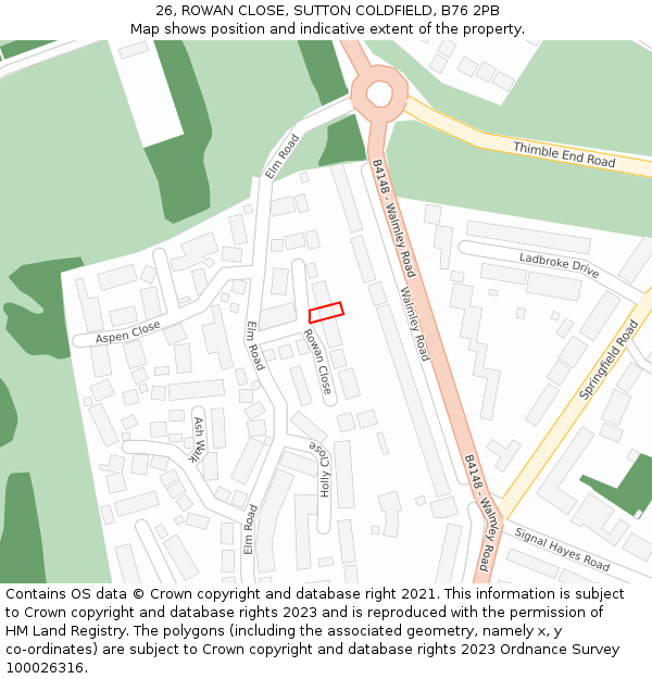 26, ROWAN CLOSE, SUTTON COLDFIELD, B76 2PB: Location map and indicative extent of plot