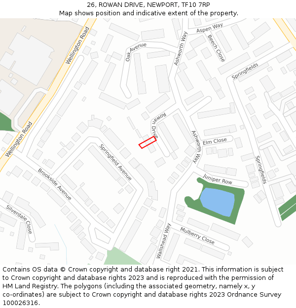 26, ROWAN DRIVE, NEWPORT, TF10 7RP: Location map and indicative extent of plot