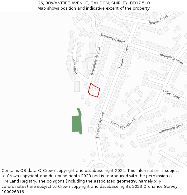 26, ROWANTREE AVENUE, BAILDON, SHIPLEY, BD17 5LQ: Location map and indicative extent of plot