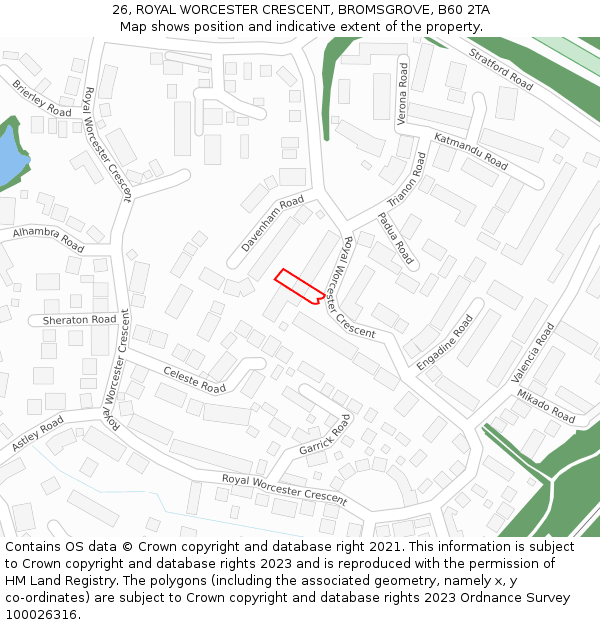 26, ROYAL WORCESTER CRESCENT, BROMSGROVE, B60 2TA: Location map and indicative extent of plot