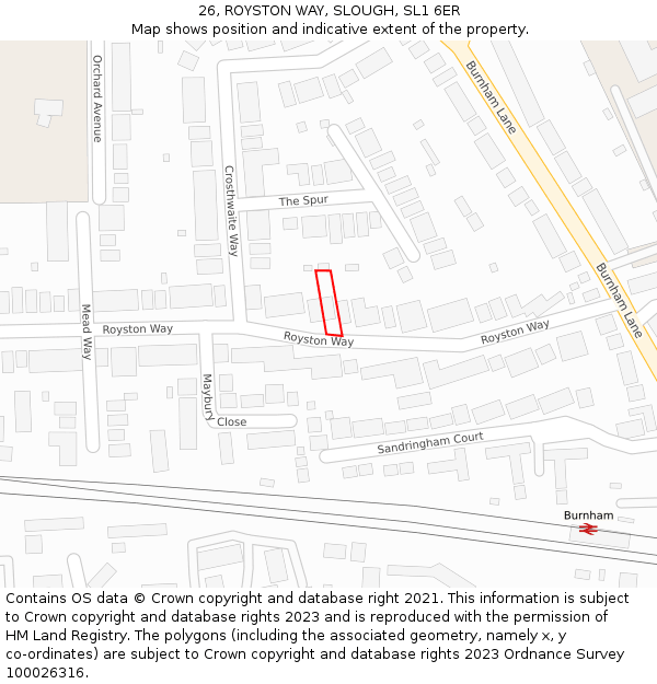 26, ROYSTON WAY, SLOUGH, SL1 6ER: Location map and indicative extent of plot