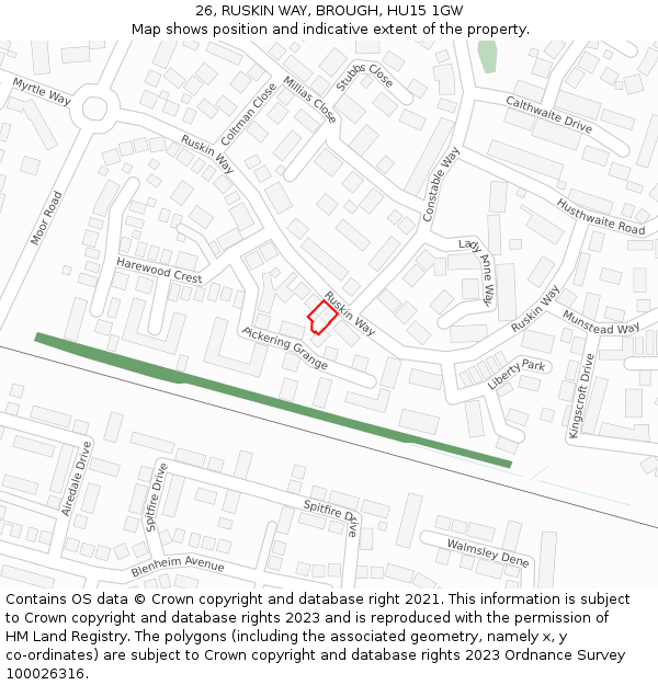 26, RUSKIN WAY, BROUGH, HU15 1GW: Location map and indicative extent of plot