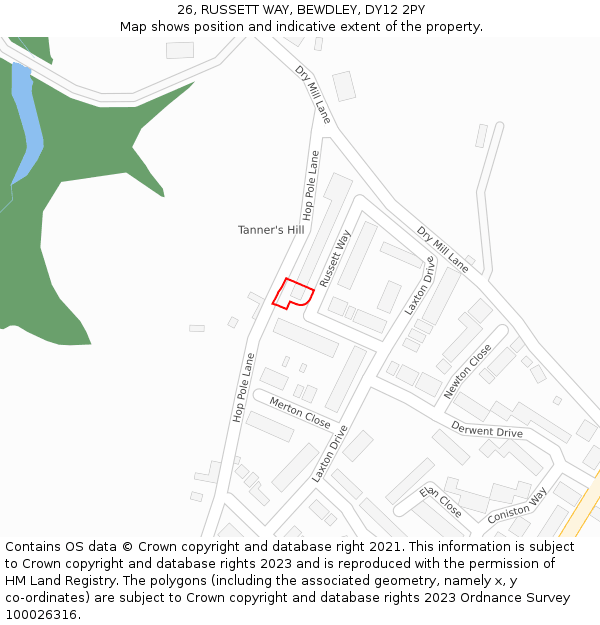 26, RUSSETT WAY, BEWDLEY, DY12 2PY: Location map and indicative extent of plot