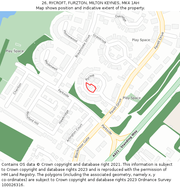 26, RYCROFT, FURZTON, MILTON KEYNES, MK4 1AH: Location map and indicative extent of plot