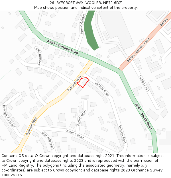 26, RYECROFT WAY, WOOLER, NE71 6DZ: Location map and indicative extent of plot
