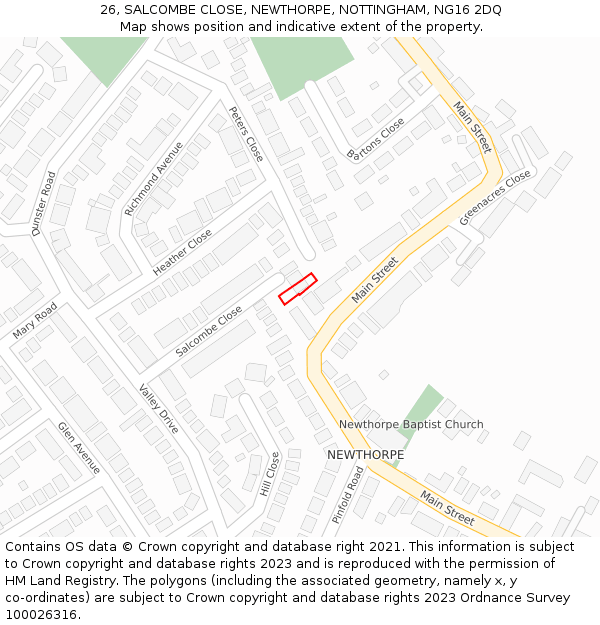 26, SALCOMBE CLOSE, NEWTHORPE, NOTTINGHAM, NG16 2DQ: Location map and indicative extent of plot