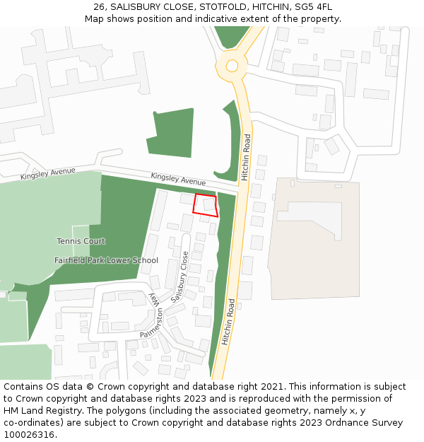 26, SALISBURY CLOSE, STOTFOLD, HITCHIN, SG5 4FL: Location map and indicative extent of plot