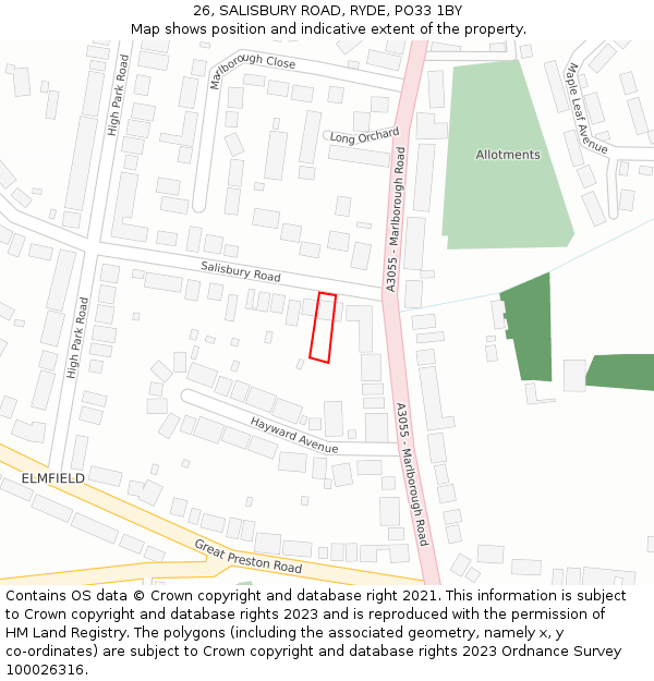 26, SALISBURY ROAD, RYDE, PO33 1BY: Location map and indicative extent of plot