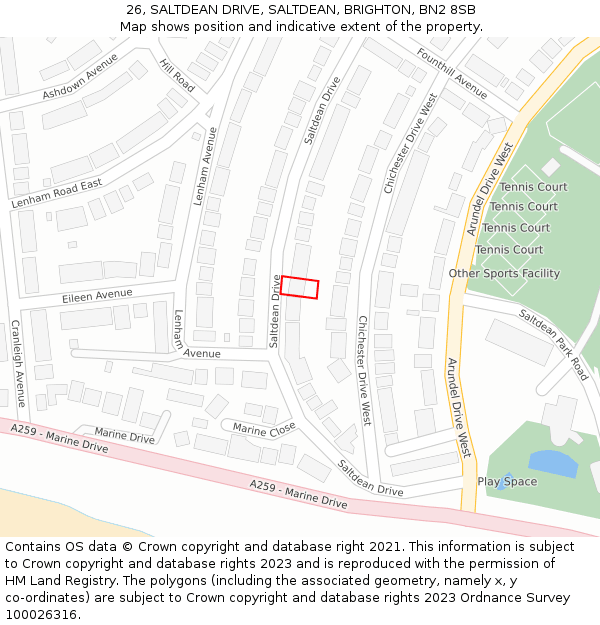 26, SALTDEAN DRIVE, SALTDEAN, BRIGHTON, BN2 8SB: Location map and indicative extent of plot