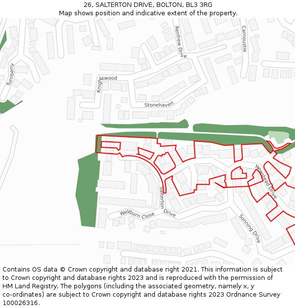 26, SALTERTON DRIVE, BOLTON, BL3 3RG: Location map and indicative extent of plot