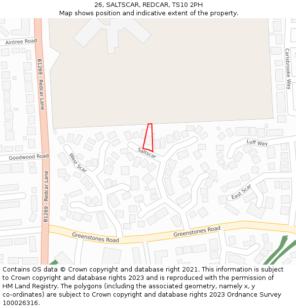 26, SALTSCAR, REDCAR, TS10 2PH: Location map and indicative extent of plot