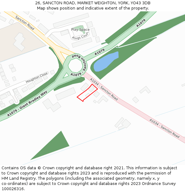 26, SANCTON ROAD, MARKET WEIGHTON, YORK, YO43 3DB: Location map and indicative extent of plot