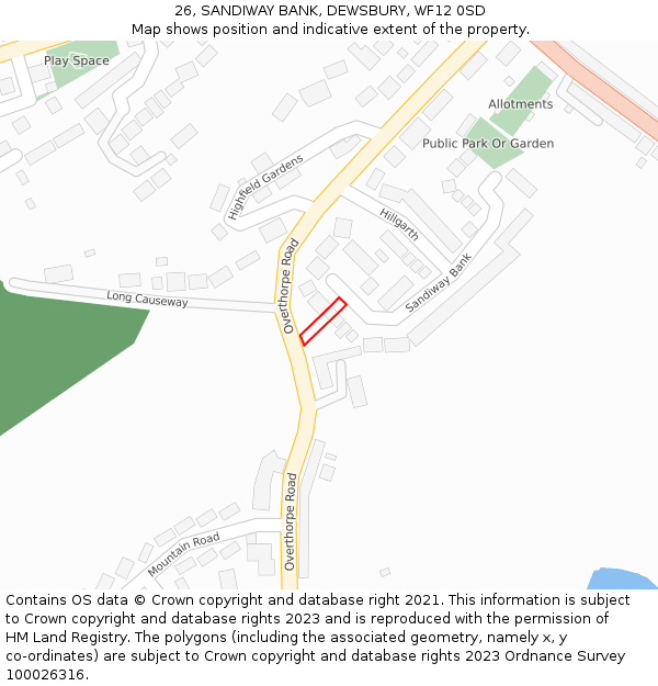 26, SANDIWAY BANK, DEWSBURY, WF12 0SD: Location map and indicative extent of plot