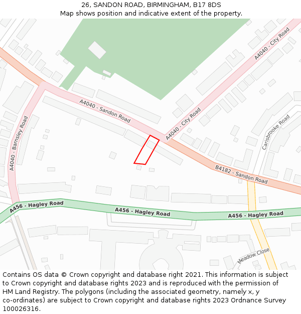 26, SANDON ROAD, BIRMINGHAM, B17 8DS: Location map and indicative extent of plot