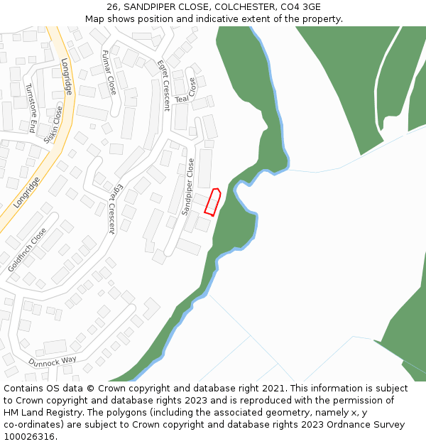 26, SANDPIPER CLOSE, COLCHESTER, CO4 3GE: Location map and indicative extent of plot