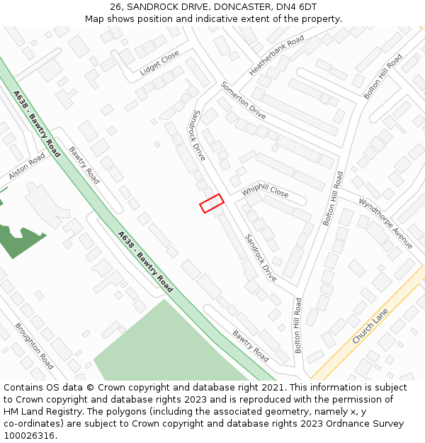 26, SANDROCK DRIVE, DONCASTER, DN4 6DT: Location map and indicative extent of plot