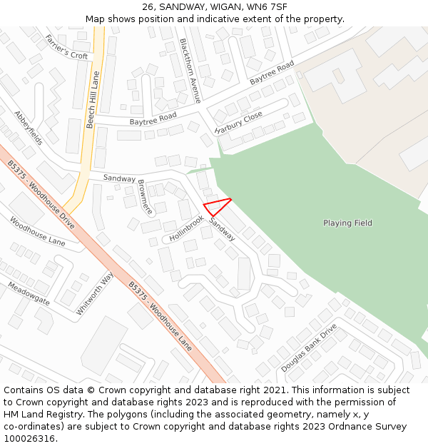 26, SANDWAY, WIGAN, WN6 7SF: Location map and indicative extent of plot