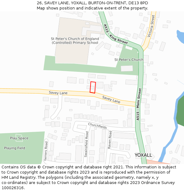 26, SAVEY LANE, YOXALL, BURTON-ON-TRENT, DE13 8PD: Location map and indicative extent of plot