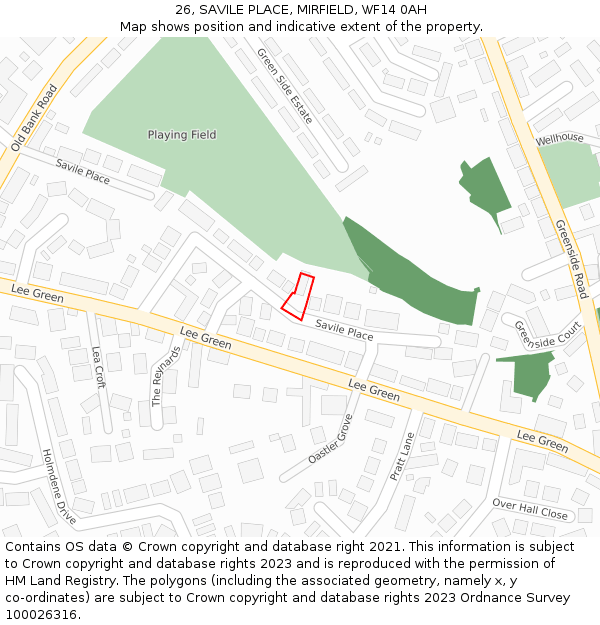 26, SAVILE PLACE, MIRFIELD, WF14 0AH: Location map and indicative extent of plot