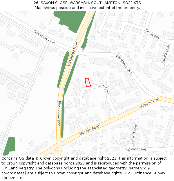 26, SAXON CLOSE, WARSASH, SOUTHAMPTON, SO31 9TS: Location map and indicative extent of plot