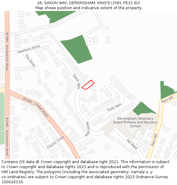 26, SAXON WAY, DERSINGHAM, KING'S LYNN, PE31 6LY: Location map and indicative extent of plot
