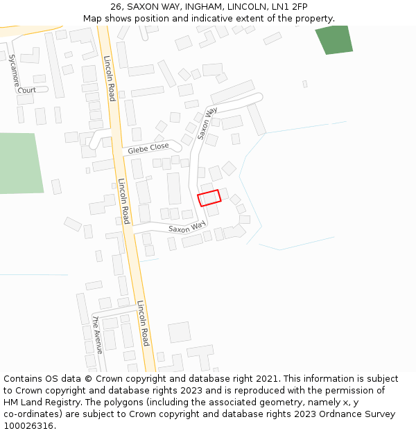 26, SAXON WAY, INGHAM, LINCOLN, LN1 2FP: Location map and indicative extent of plot