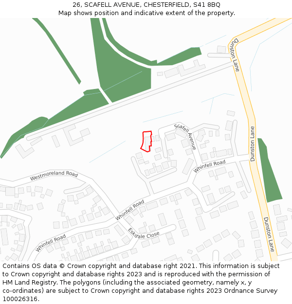 26, SCAFELL AVENUE, CHESTERFIELD, S41 8BQ: Location map and indicative extent of plot