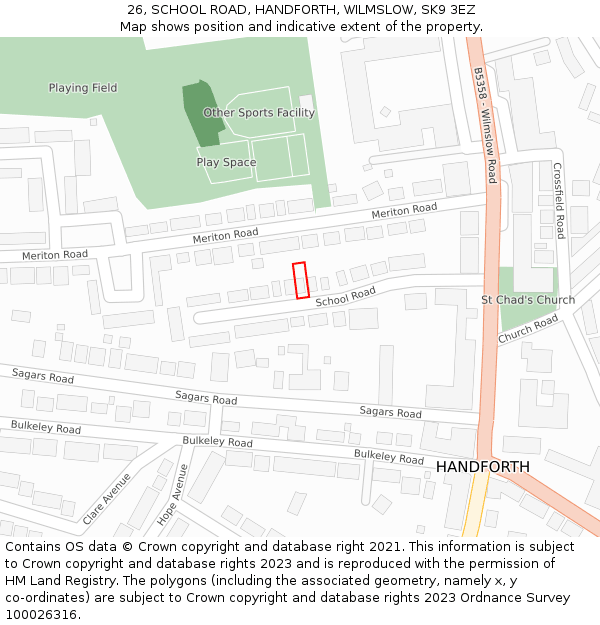 26, SCHOOL ROAD, HANDFORTH, WILMSLOW, SK9 3EZ: Location map and indicative extent of plot