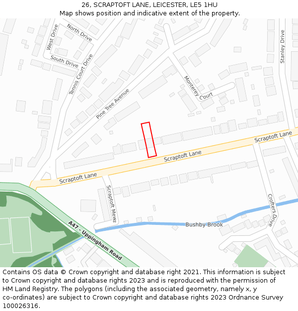 26, SCRAPTOFT LANE, LEICESTER, LE5 1HU: Location map and indicative extent of plot