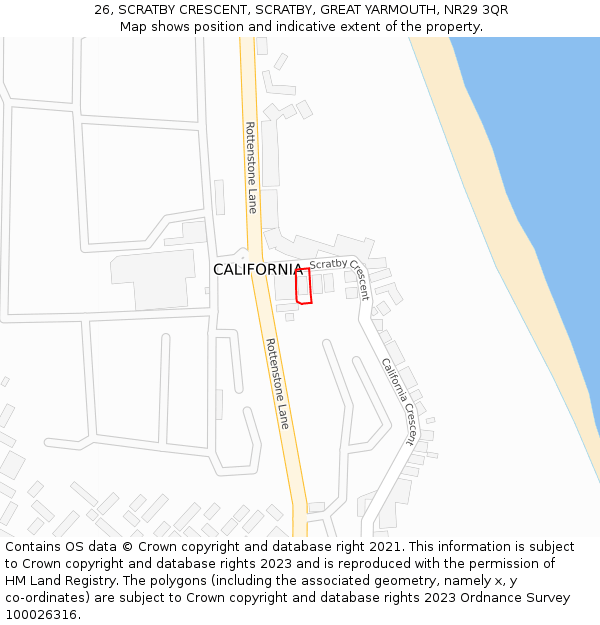 26, SCRATBY CRESCENT, SCRATBY, GREAT YARMOUTH, NR29 3QR: Location map and indicative extent of plot