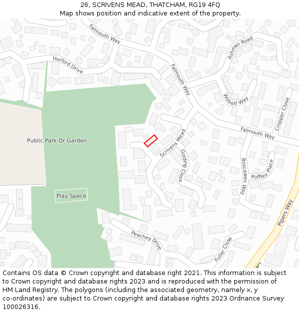 26, SCRIVENS MEAD, THATCHAM, RG19 4FQ: Location map and indicative extent of plot