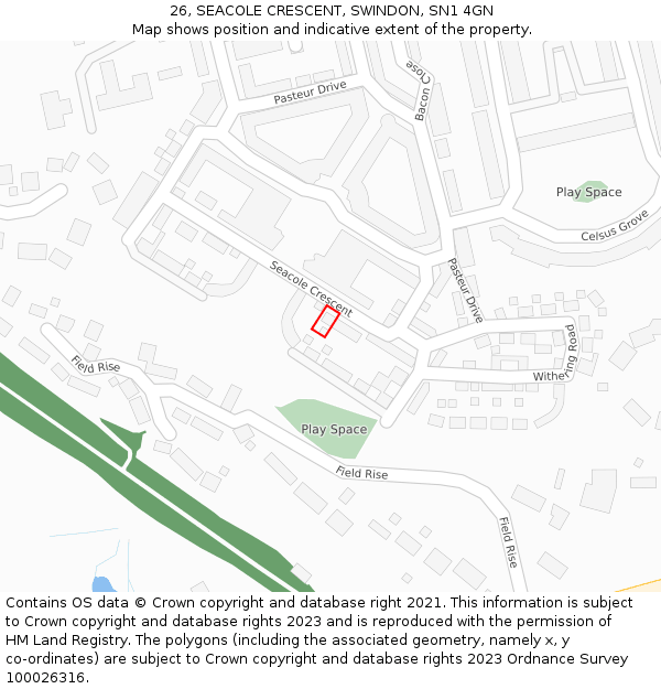 26, SEACOLE CRESCENT, SWINDON, SN1 4GN: Location map and indicative extent of plot