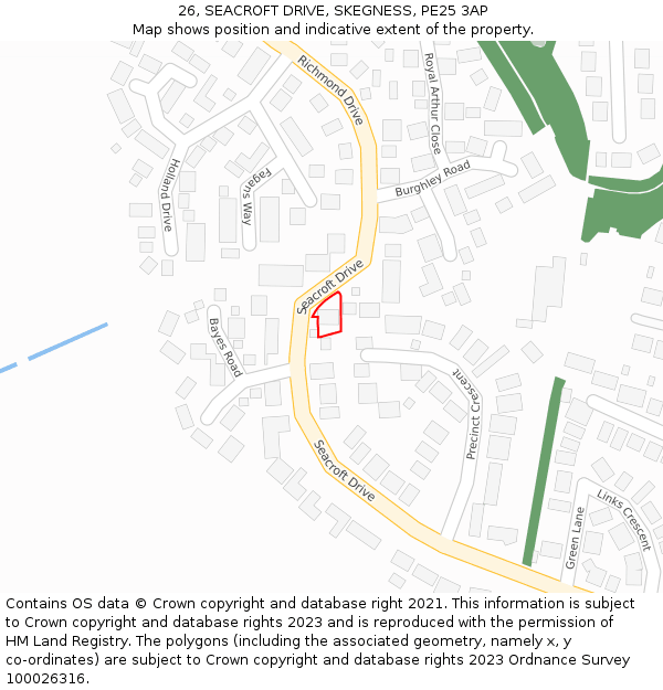 26, SEACROFT DRIVE, SKEGNESS, PE25 3AP: Location map and indicative extent of plot
