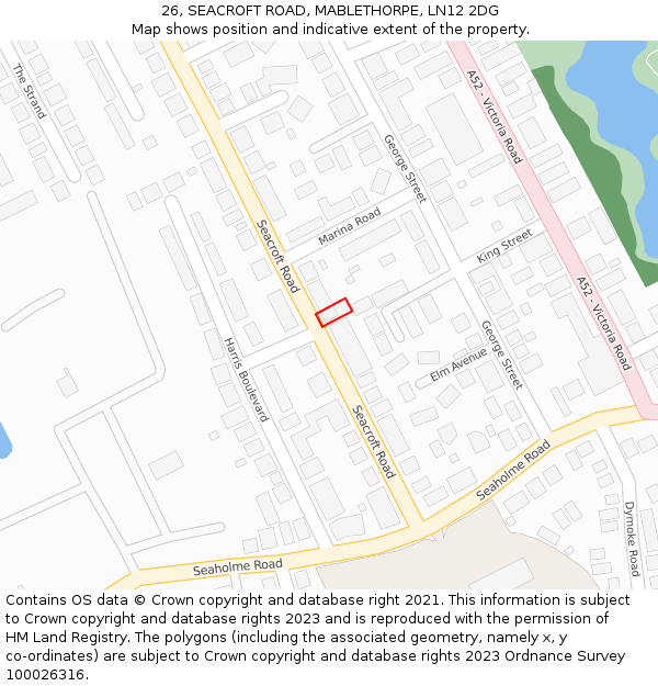 26, SEACROFT ROAD, MABLETHORPE, LN12 2DG: Location map and indicative extent of plot