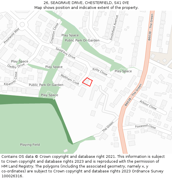 26, SEAGRAVE DRIVE, CHESTERFIELD, S41 0YE: Location map and indicative extent of plot