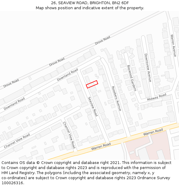 26, SEAVIEW ROAD, BRIGHTON, BN2 6DF: Location map and indicative extent of plot