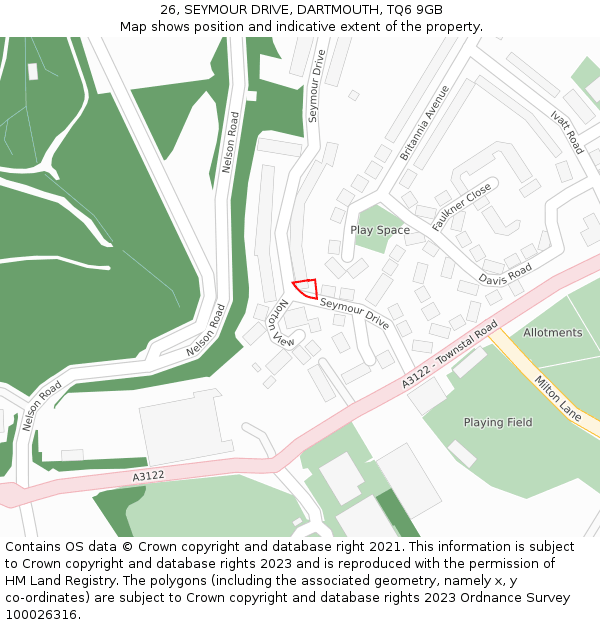26, SEYMOUR DRIVE, DARTMOUTH, TQ6 9GB: Location map and indicative extent of plot