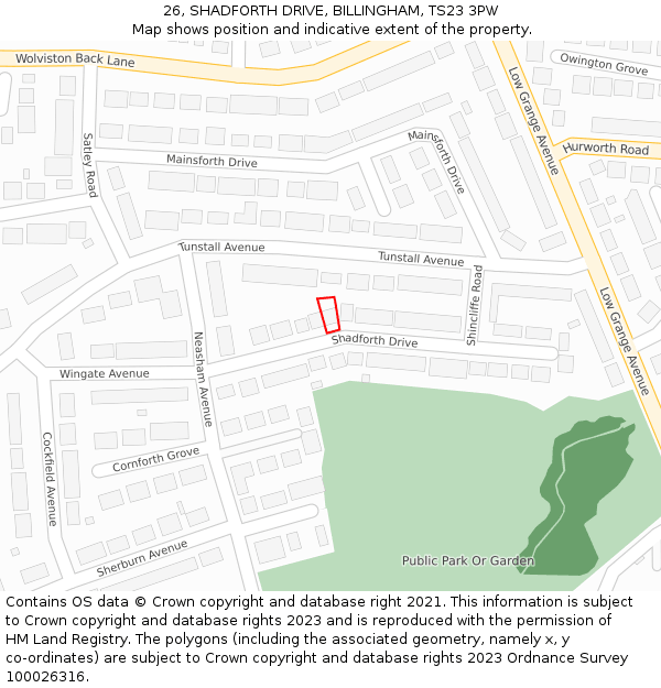 26, SHADFORTH DRIVE, BILLINGHAM, TS23 3PW: Location map and indicative extent of plot