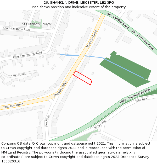 26, SHANKLIN DRIVE, LEICESTER, LE2 3RG: Location map and indicative extent of plot