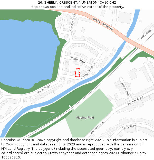 26, SHEELIN CRESCENT, NUNEATON, CV10 0HZ: Location map and indicative extent of plot