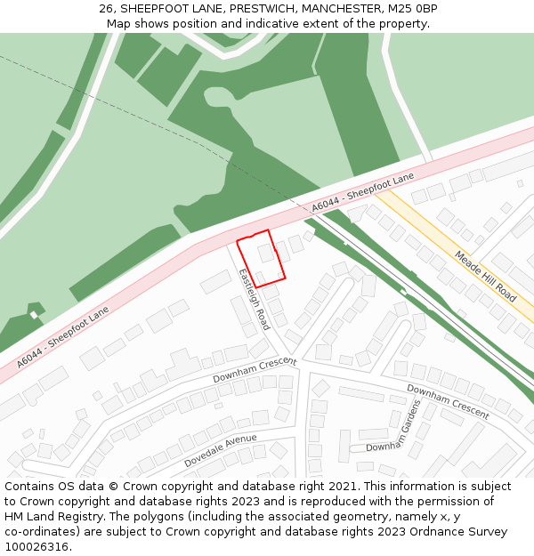 26, SHEEPFOOT LANE, PRESTWICH, MANCHESTER, M25 0BP: Location map and indicative extent of plot