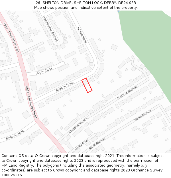 26, SHELTON DRIVE, SHELTON LOCK, DERBY, DE24 9FB: Location map and indicative extent of plot