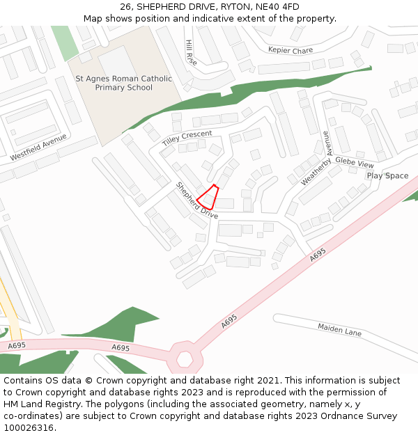 26, SHEPHERD DRIVE, RYTON, NE40 4FD: Location map and indicative extent of plot