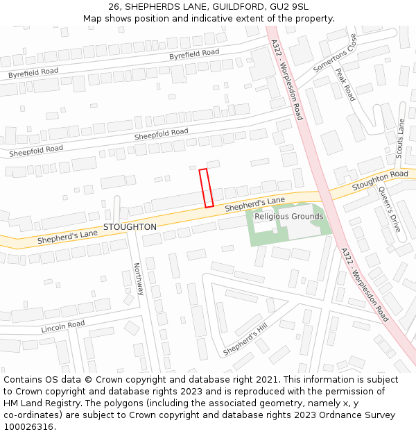 26, SHEPHERDS LANE, GUILDFORD, GU2 9SL: Location map and indicative extent of plot