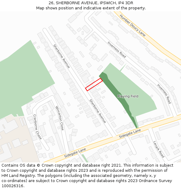 26, SHERBORNE AVENUE, IPSWICH, IP4 3DR: Location map and indicative extent of plot