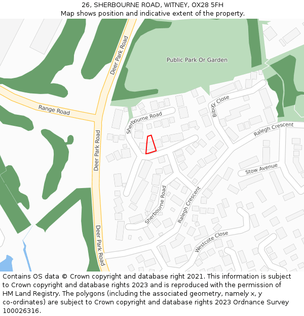 26, SHERBOURNE ROAD, WITNEY, OX28 5FH: Location map and indicative extent of plot