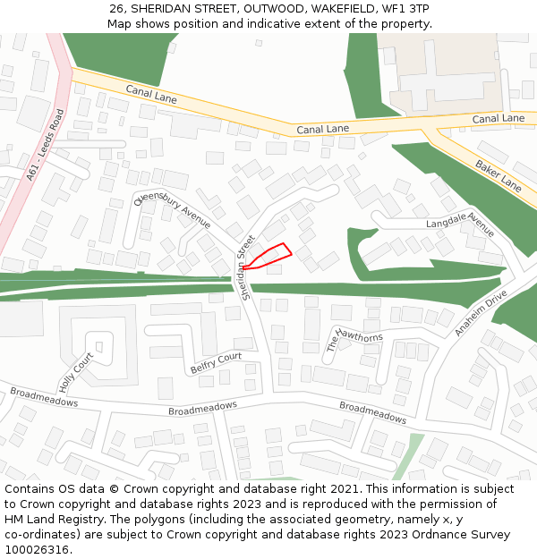 26, SHERIDAN STREET, OUTWOOD, WAKEFIELD, WF1 3TP: Location map and indicative extent of plot