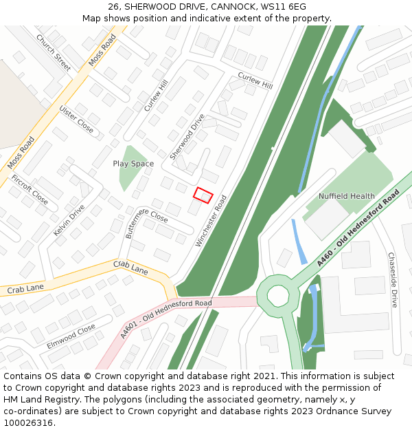 26, SHERWOOD DRIVE, CANNOCK, WS11 6EG: Location map and indicative extent of plot