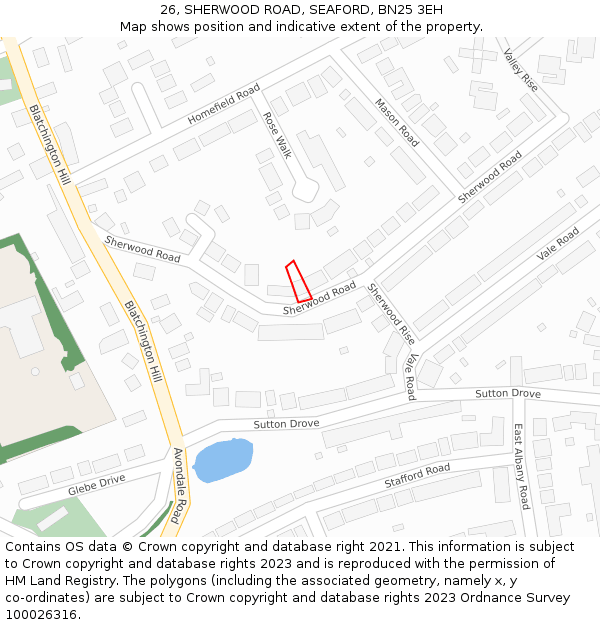 26, SHERWOOD ROAD, SEAFORD, BN25 3EH: Location map and indicative extent of plot